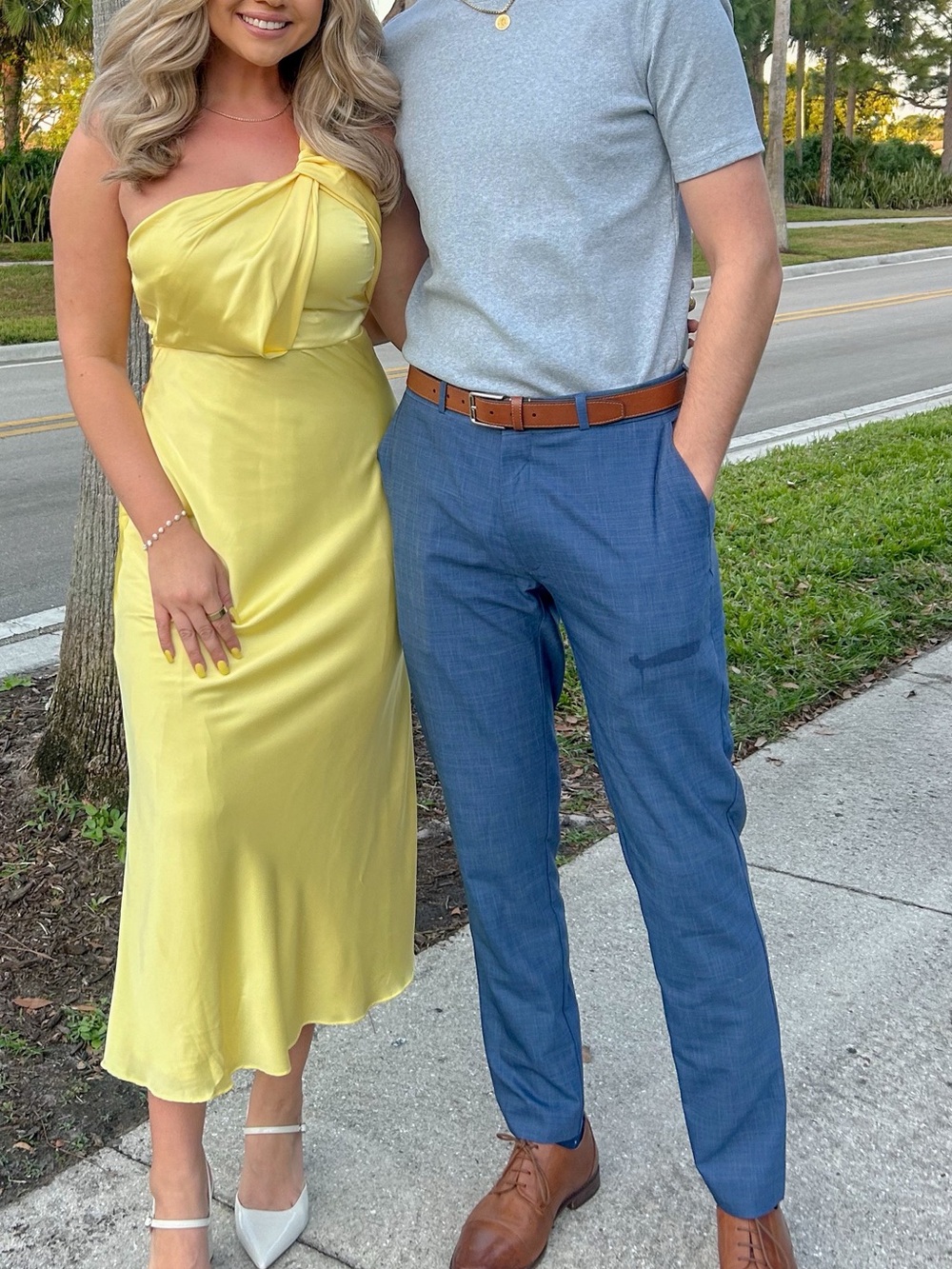 WORN TWICE Butter Yellow One-Shoulder Satin Midi Dress